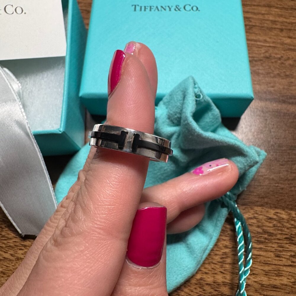 Tiffany & Co. Titanium T Square 6mm Ring Silver - Sz 6.5